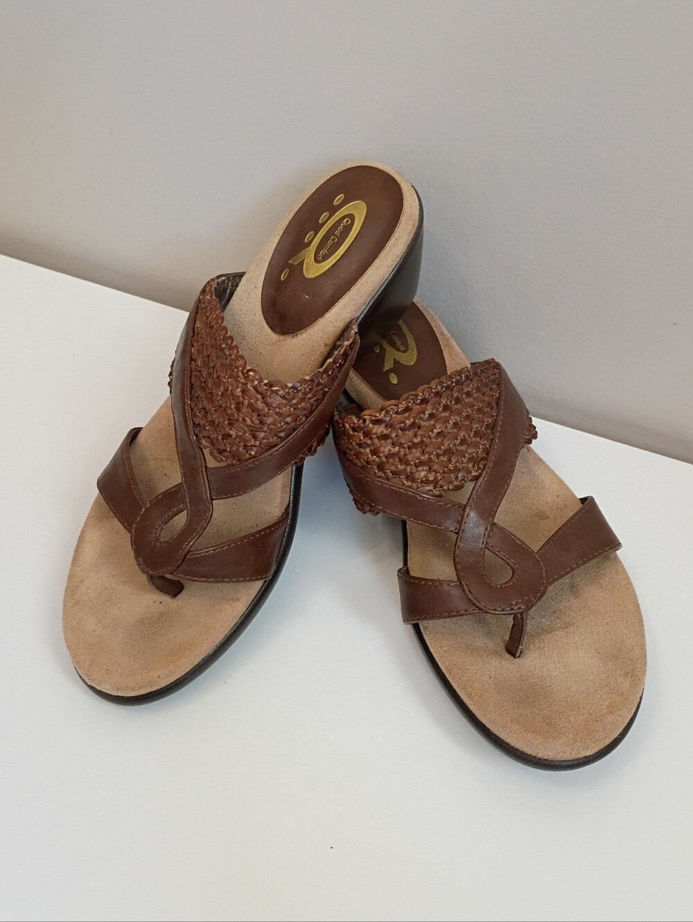 Denver Hayes Brown Woven Leather Women's Quad Core Sandals